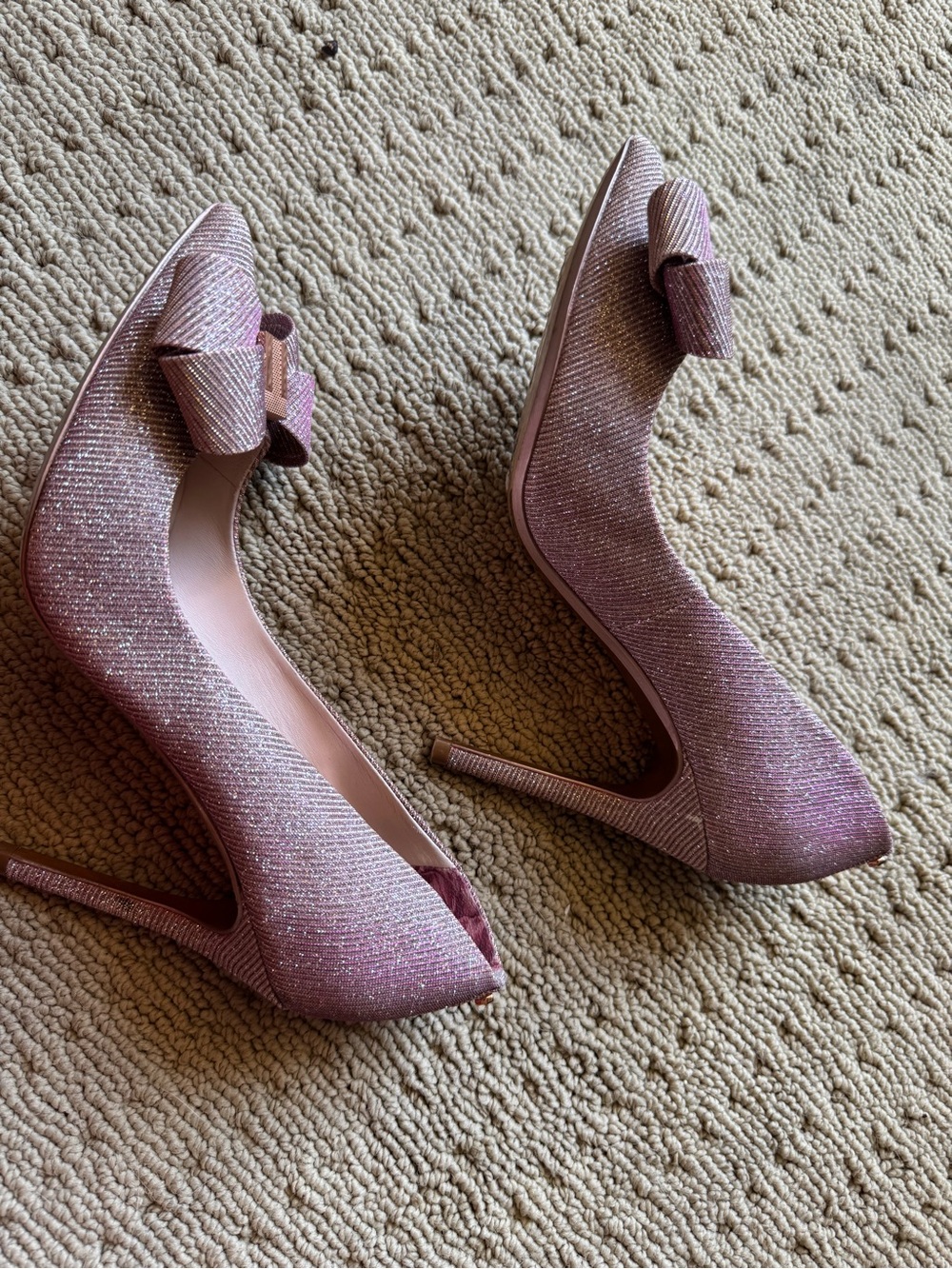 Ted Baker Precious Rose Pink Glitter Pointed Bow Pumps 36.5 - Picture 7 of 8